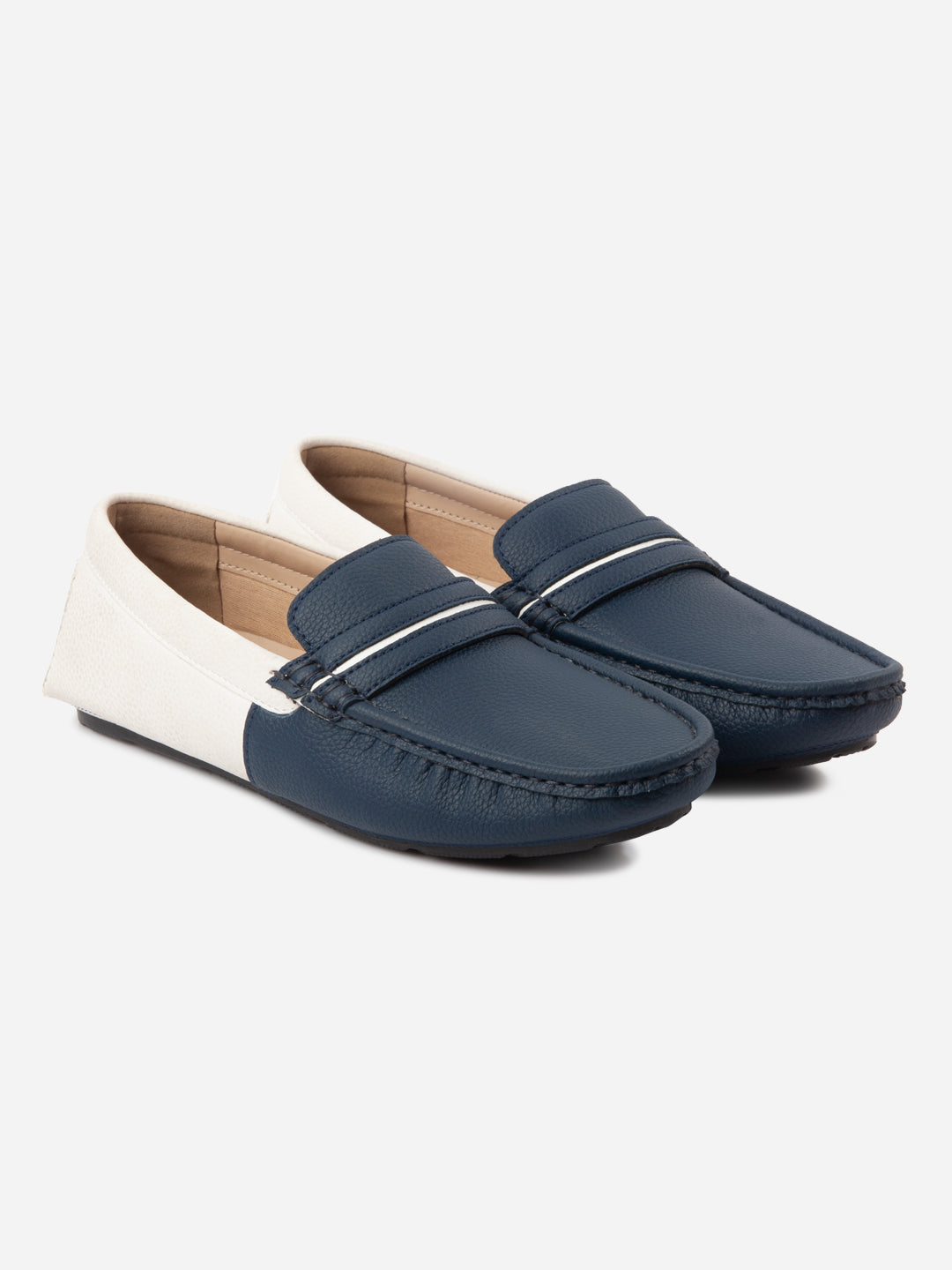 Loafers bărbătești navy și alb cu design color block, confortabili și stil casual