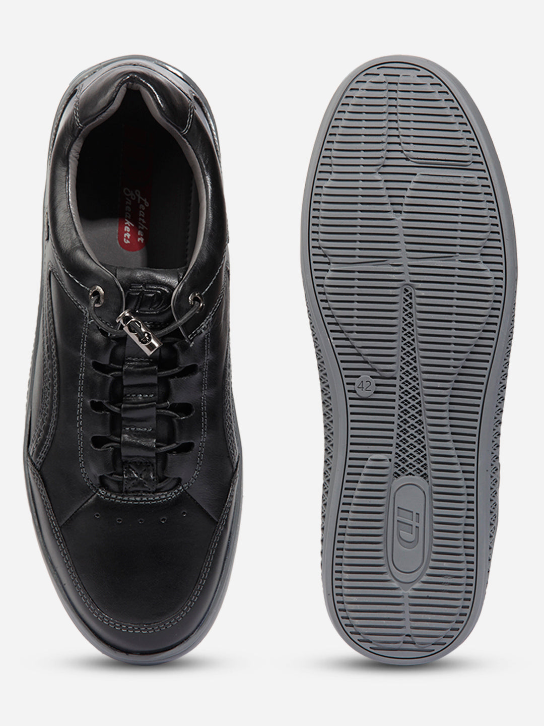 Sneakers bărbătești negri din piele naturală, cu sistem de închidere rapidă și talpă antiderapantă