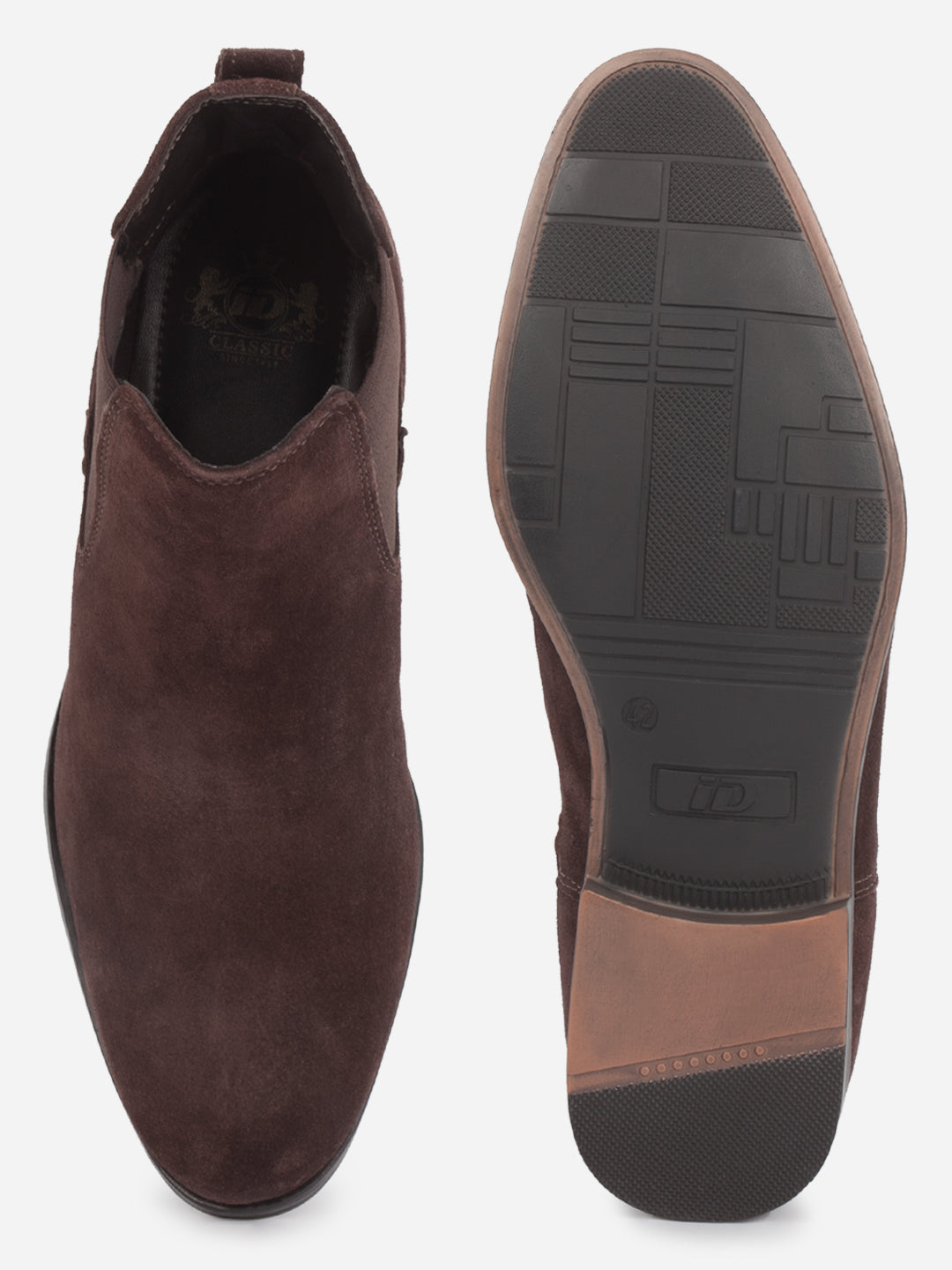 Ghete Chelsea bărbați din piele întoarsă maro, elegante și confortabile