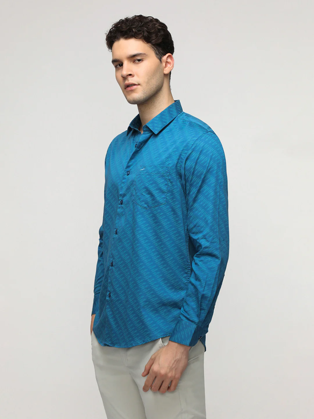 Teal Abstract Print Satin Shirt
