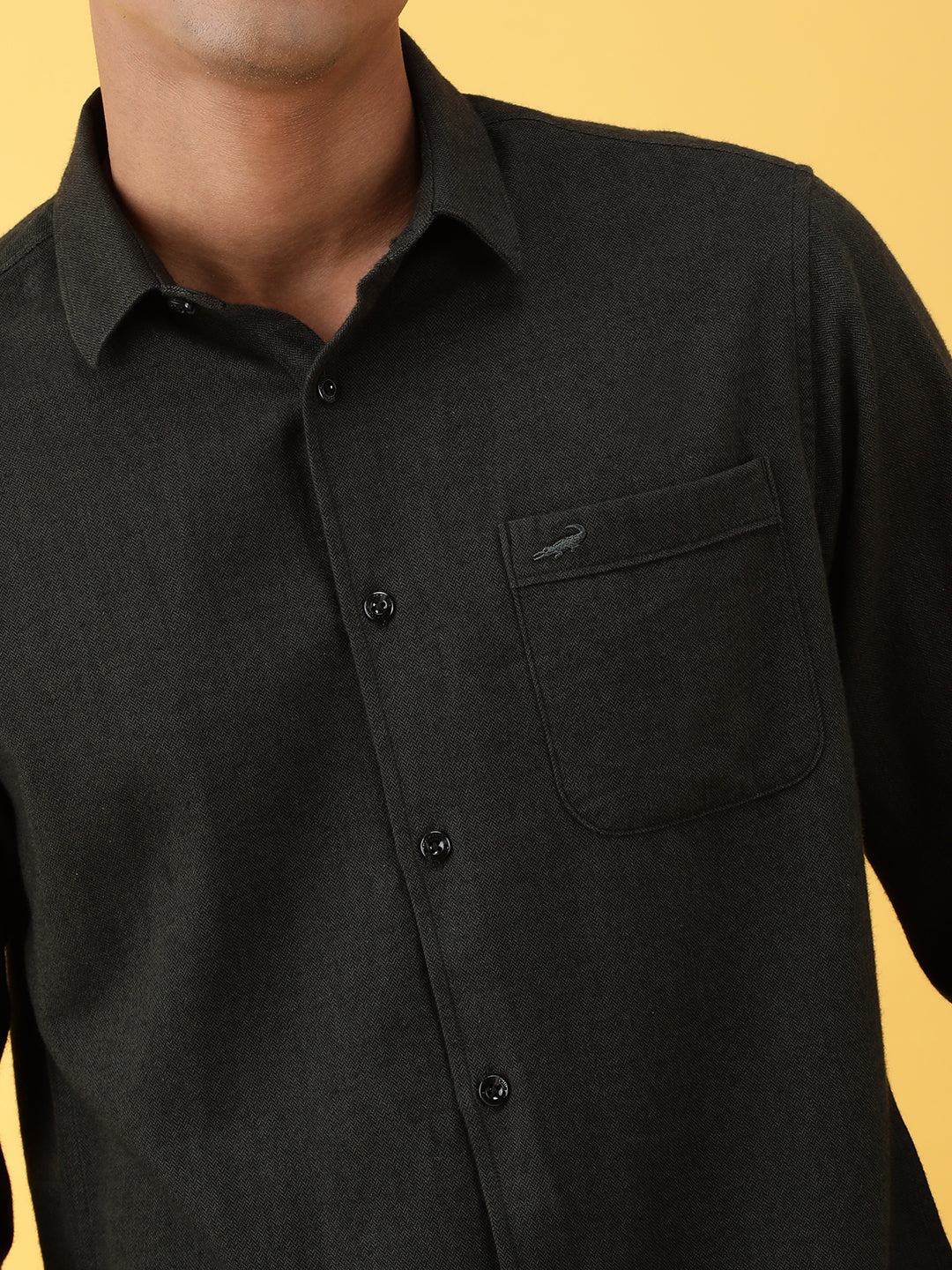 Olive Green Solid Full Sleeve 100% Cotton Casual Shirt