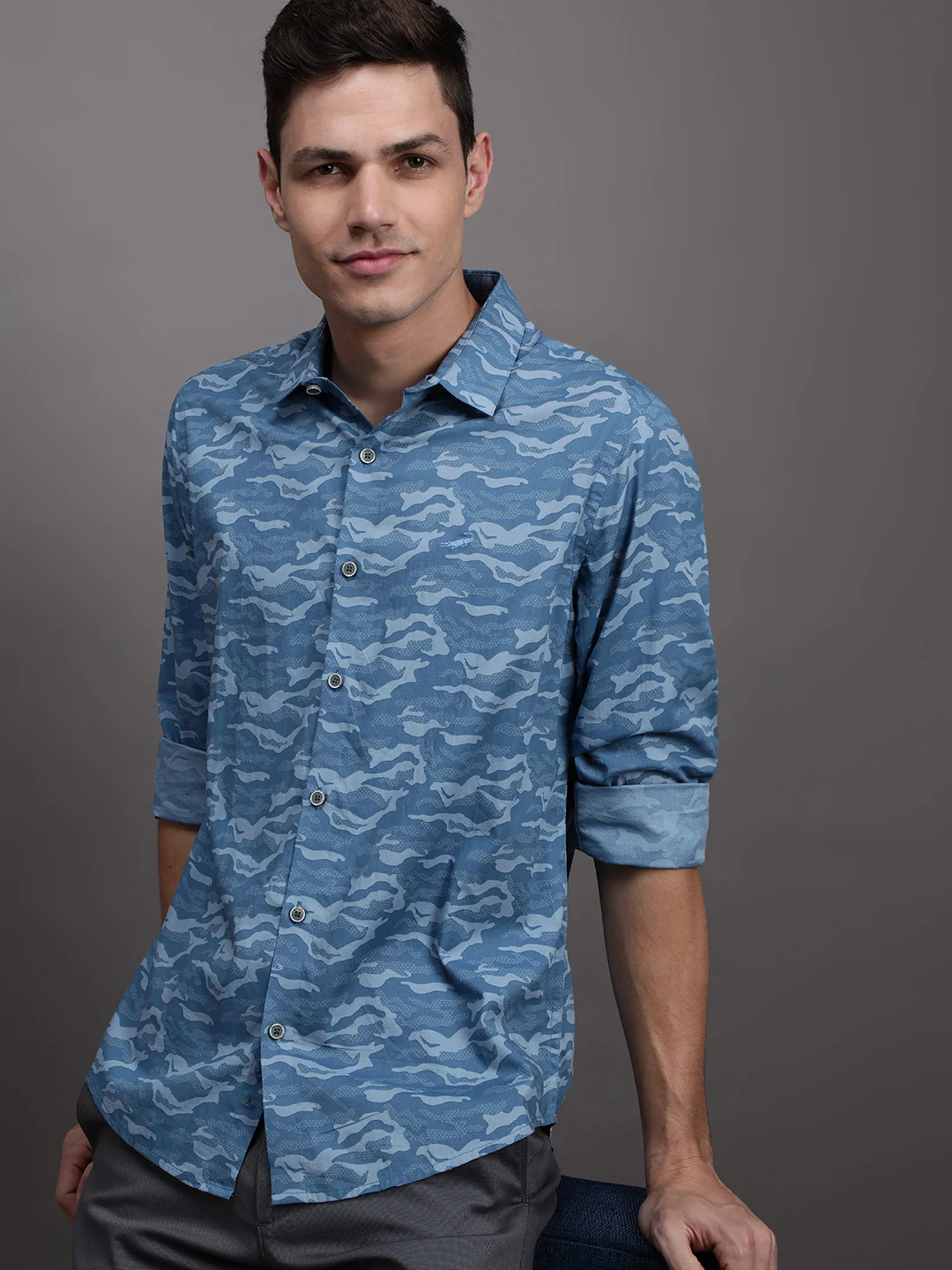 Blue Printed Full Sleeve Shirt