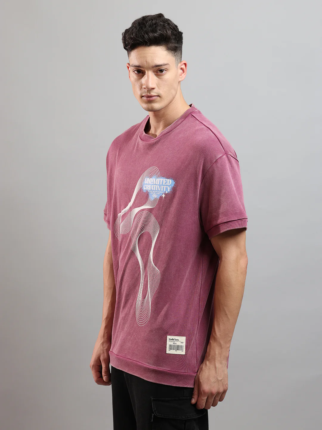 Ribbed Edge Hybrid Tee Over Sized Crew In Astro Dust