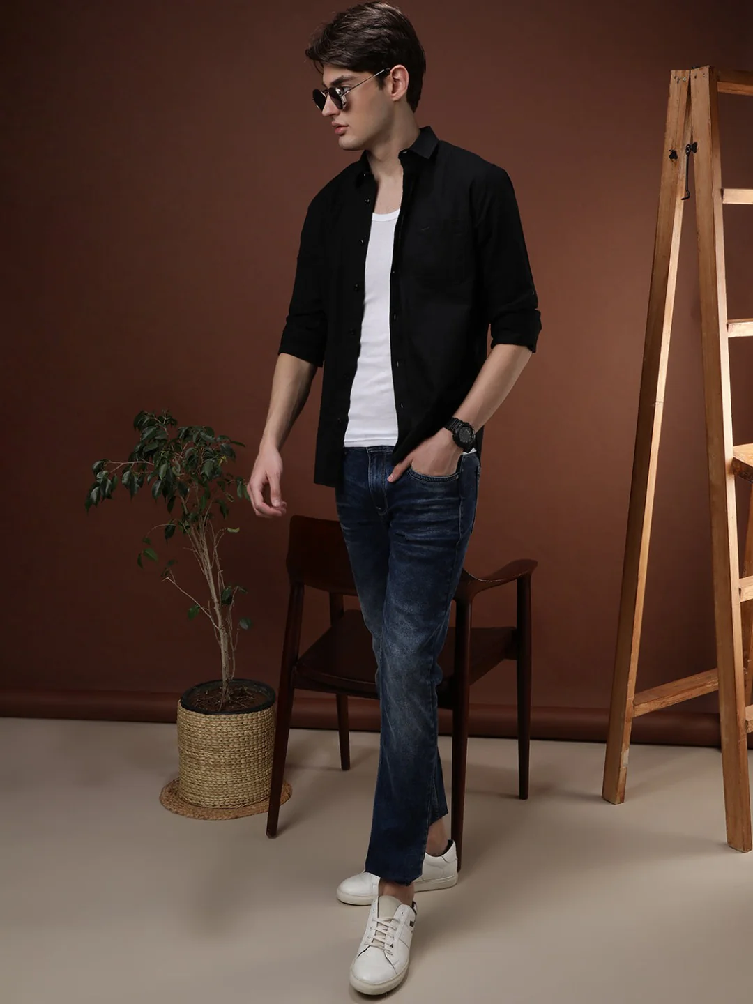 Black Casual Solid Full Sleeve 100% Cotton Shirt