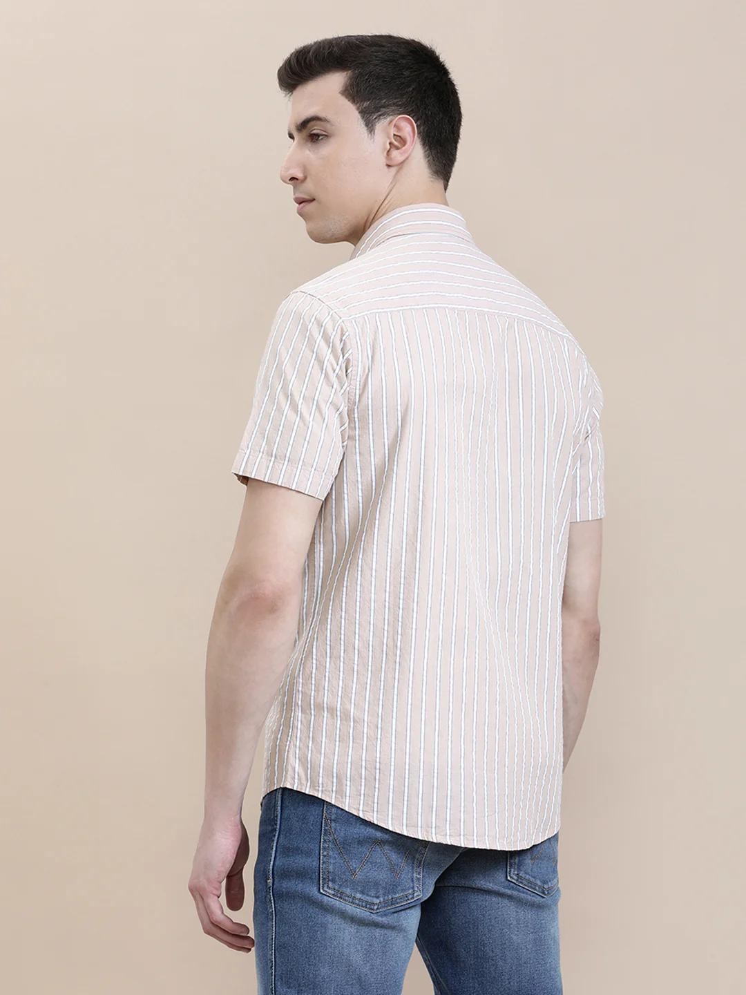 Cotton Seersucker Striped Half Sleeve Shirt