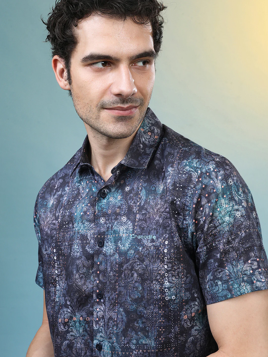 Casual Navy Printed Half Sleeve 100% Cotton Shirt