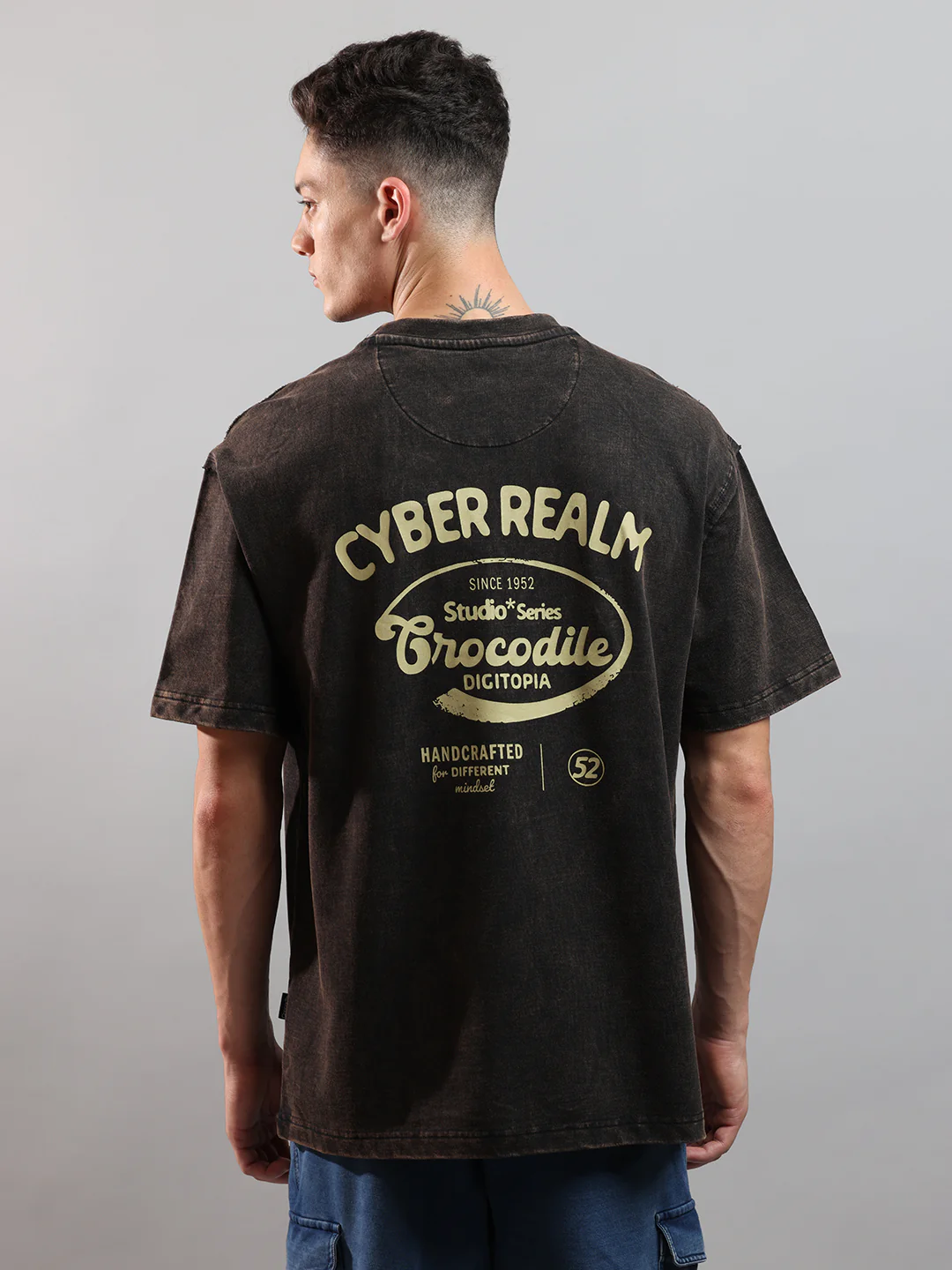 Acid Washed Over Sized Crew In Jet Black