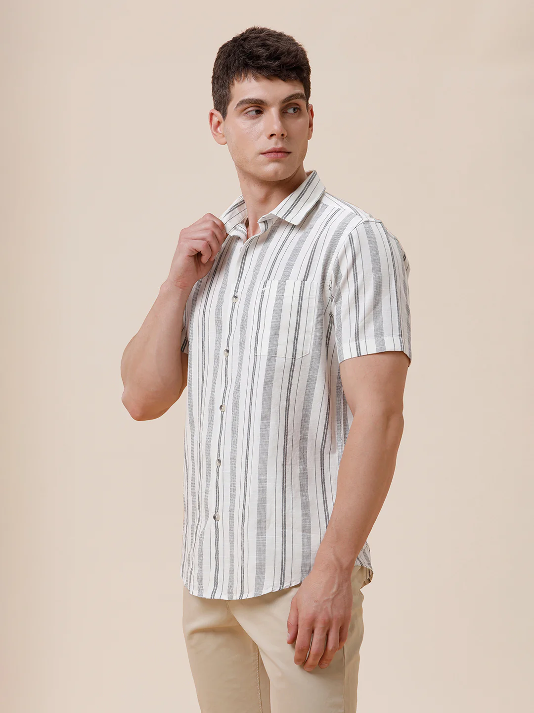 Cotton Textured Stripe Cream Shirt