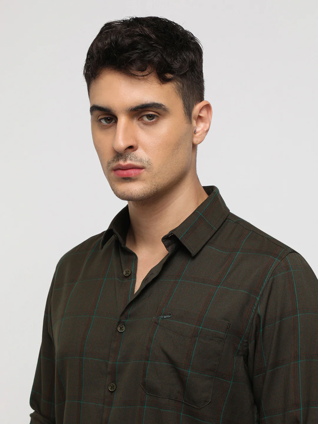 Green Windowpane Soft Finish Checks Shirt
