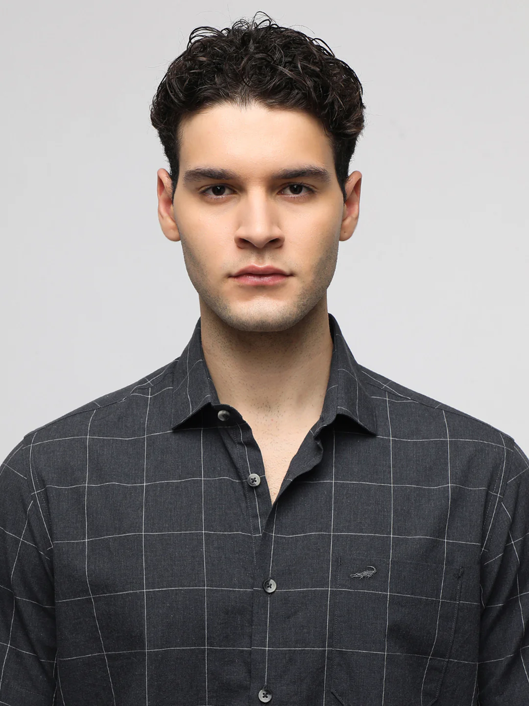 Dark Grey Melange Checks Shirt
