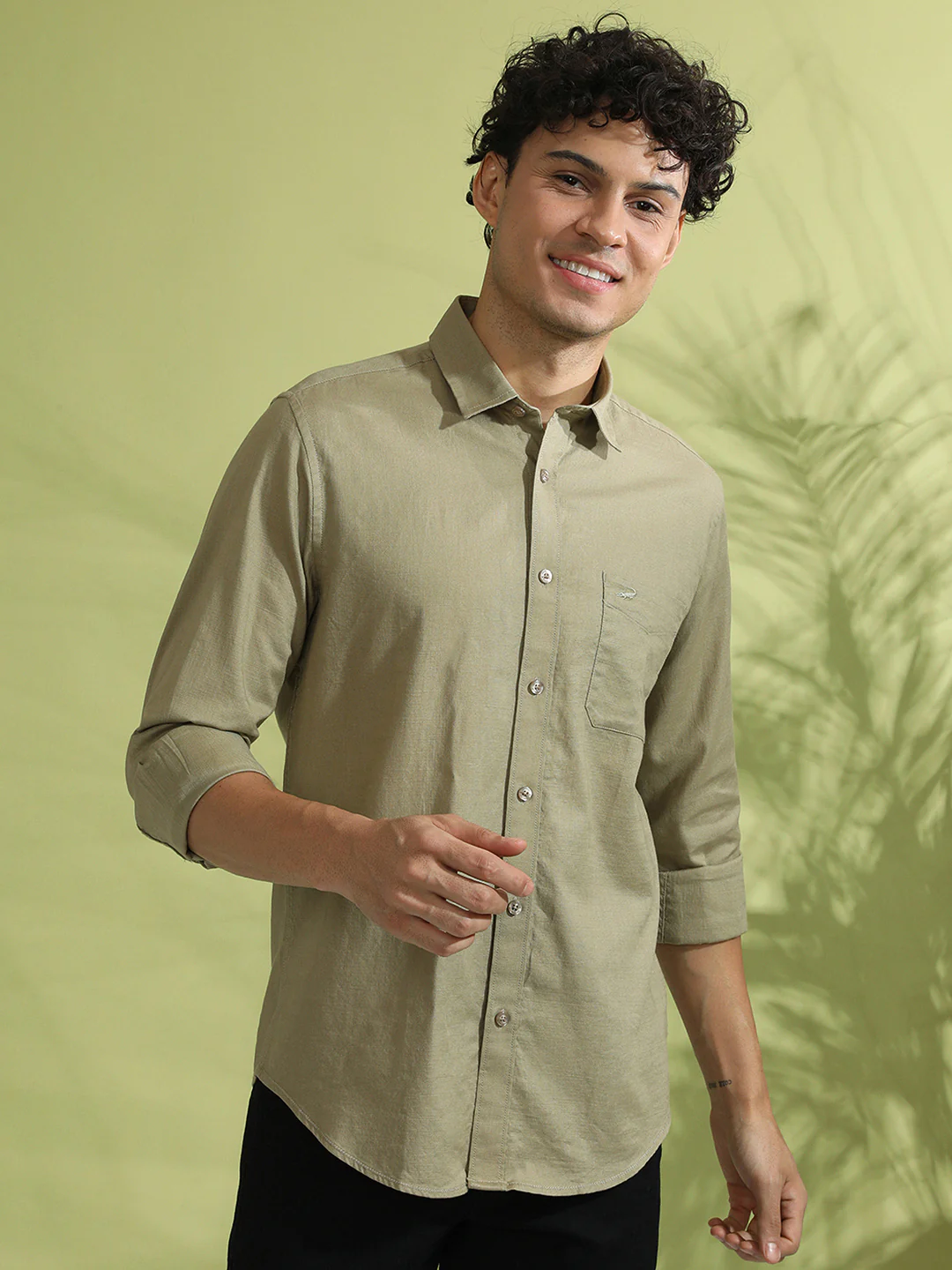 100% Cotton Textured Shirt Olive
