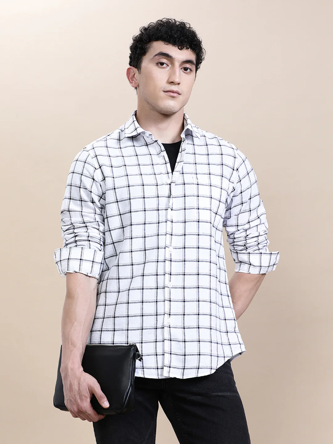 Linen Blend Checked Full Sleeve Shirt