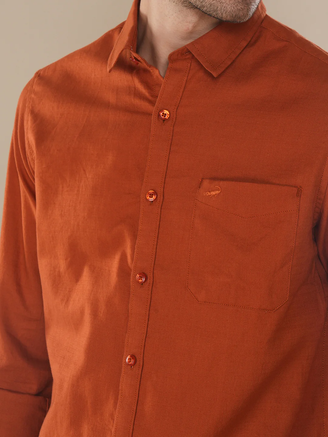 100% Cotton Textured Casual Shirt Burnt Orange