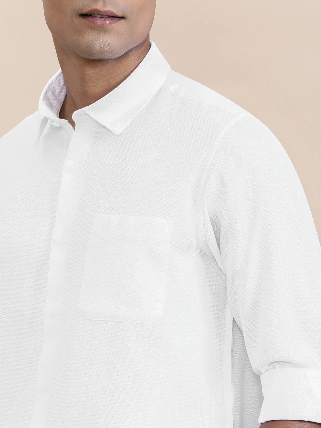 Cotton Textured Full Sleeve Shirt White