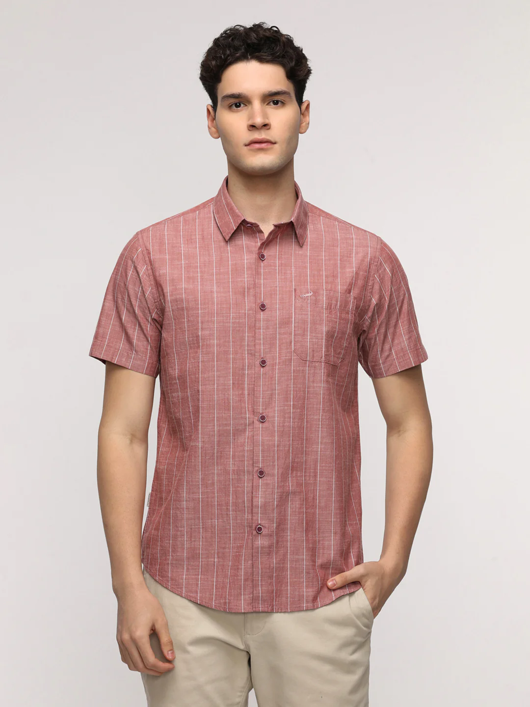 Red Textured Stripe Shirt