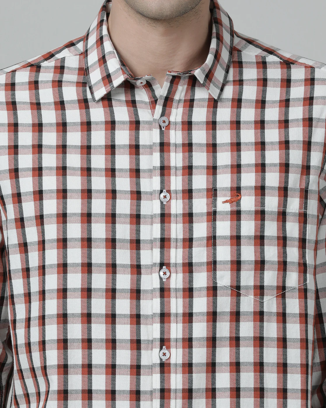 Brick Red Checked Full Sleeve 100% Cotton Shirt