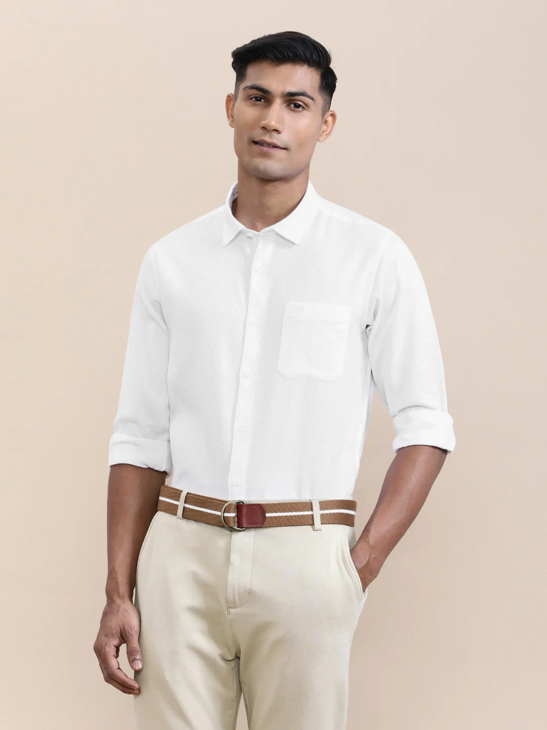 Cotton Textured Full Sleeve Shirt White