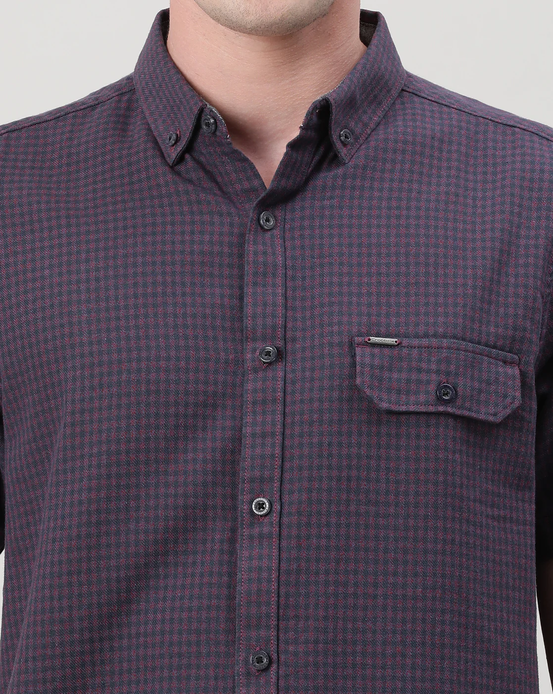 Wine Red Checked Half Sleeve 100% Cotton Shirt