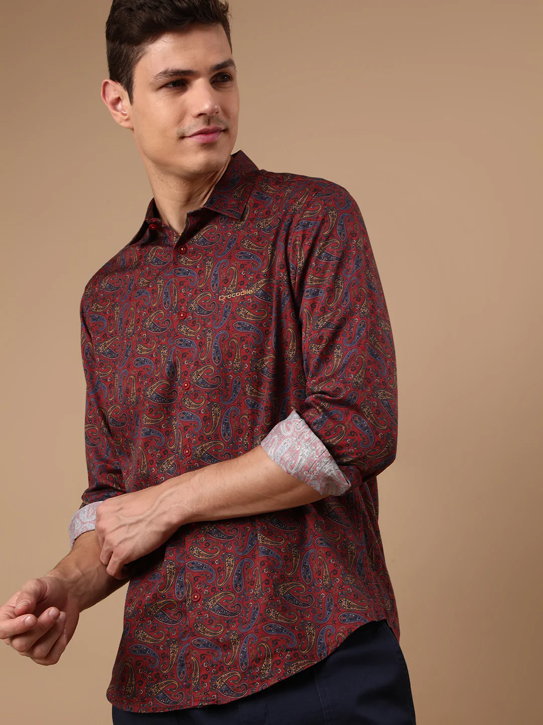 Red Printed Full Sleeve 100% Cotton Shirt