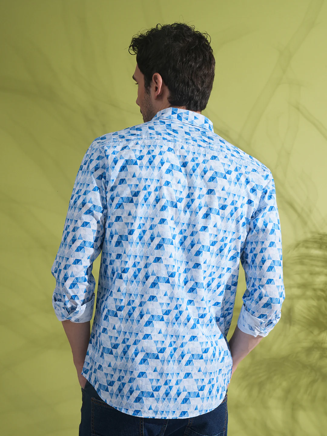 Abstract Geometric Print Shirt Blue