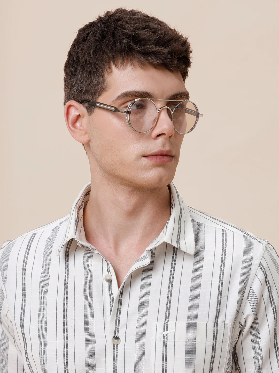 Cotton Textured Stripe Cream Shirt