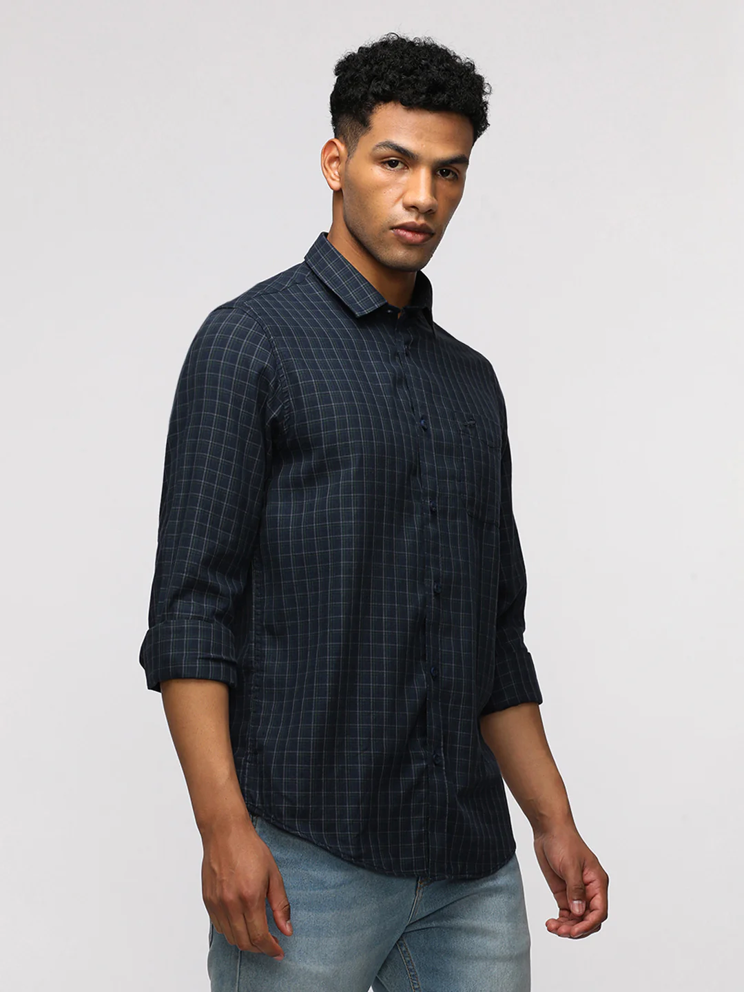 Full Sleeve Navy Checked Shirt for Trendy Wear