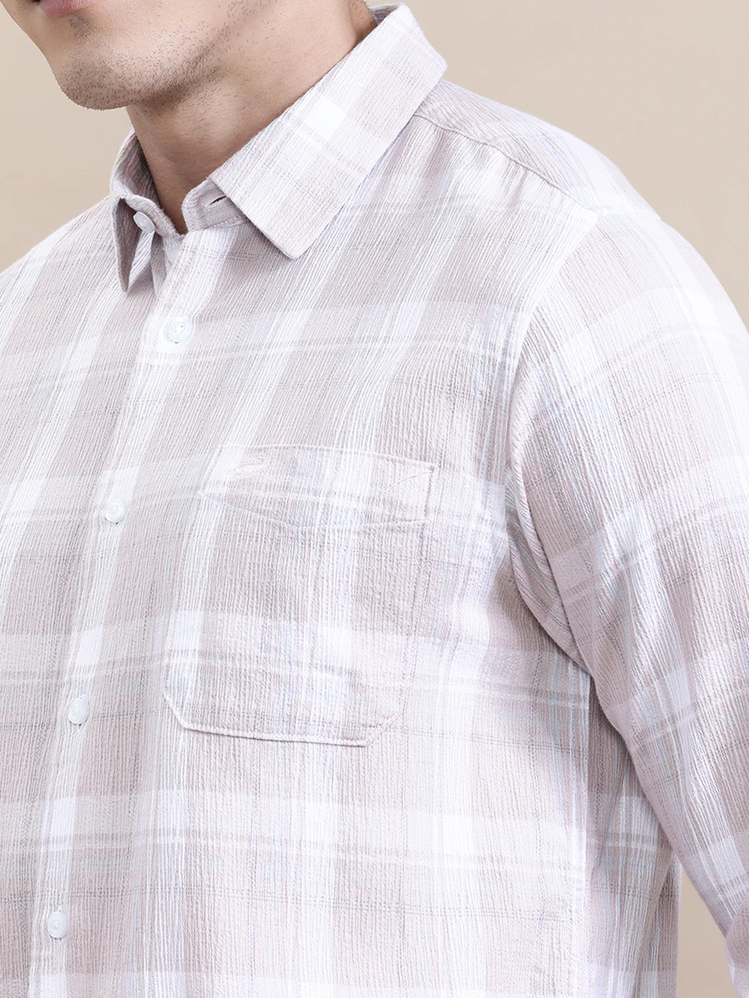 Textured Pink Checkered Comfort Fit Shirt