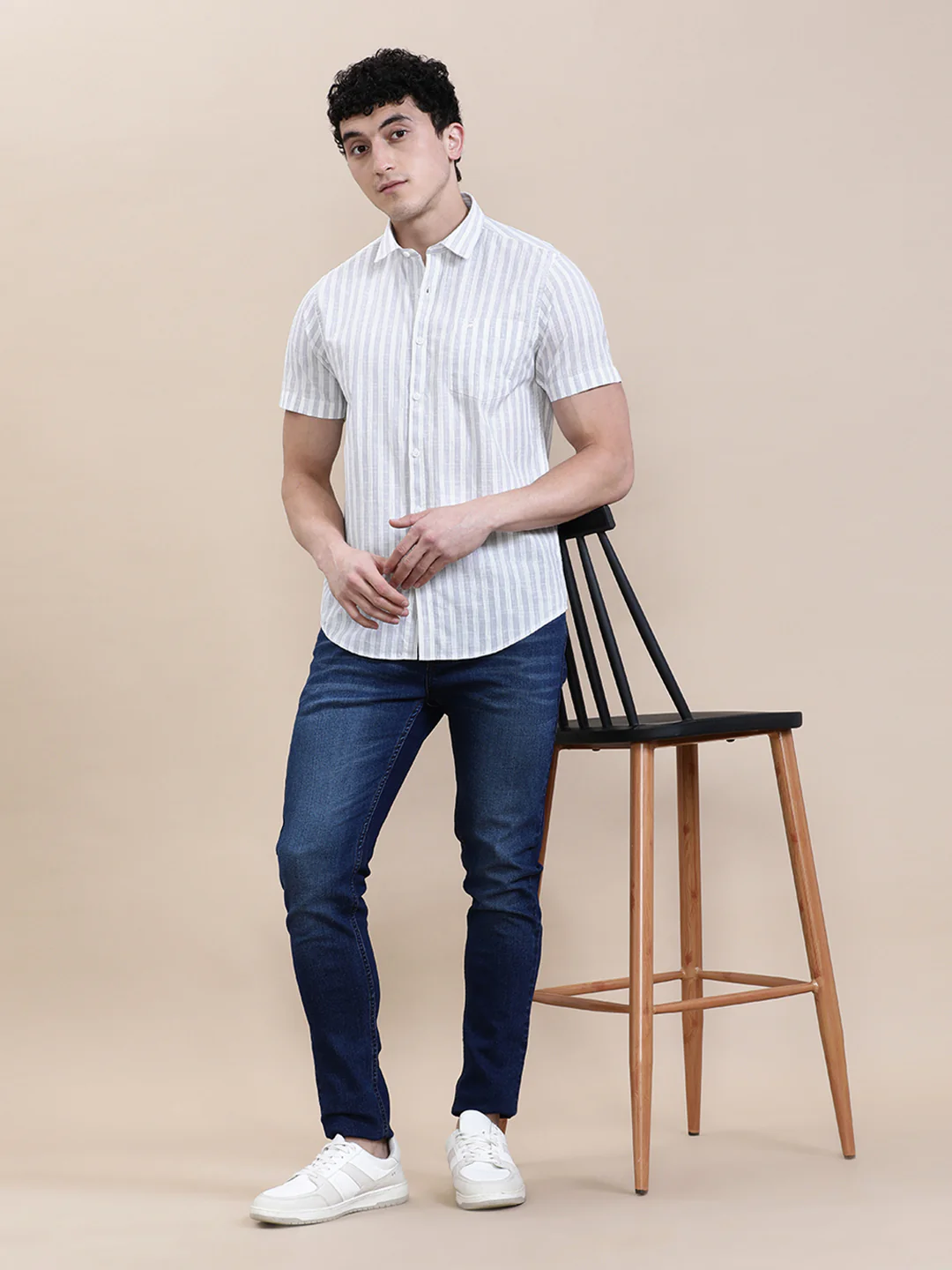 Stripe Textured Comfort Fit Purple Shirt