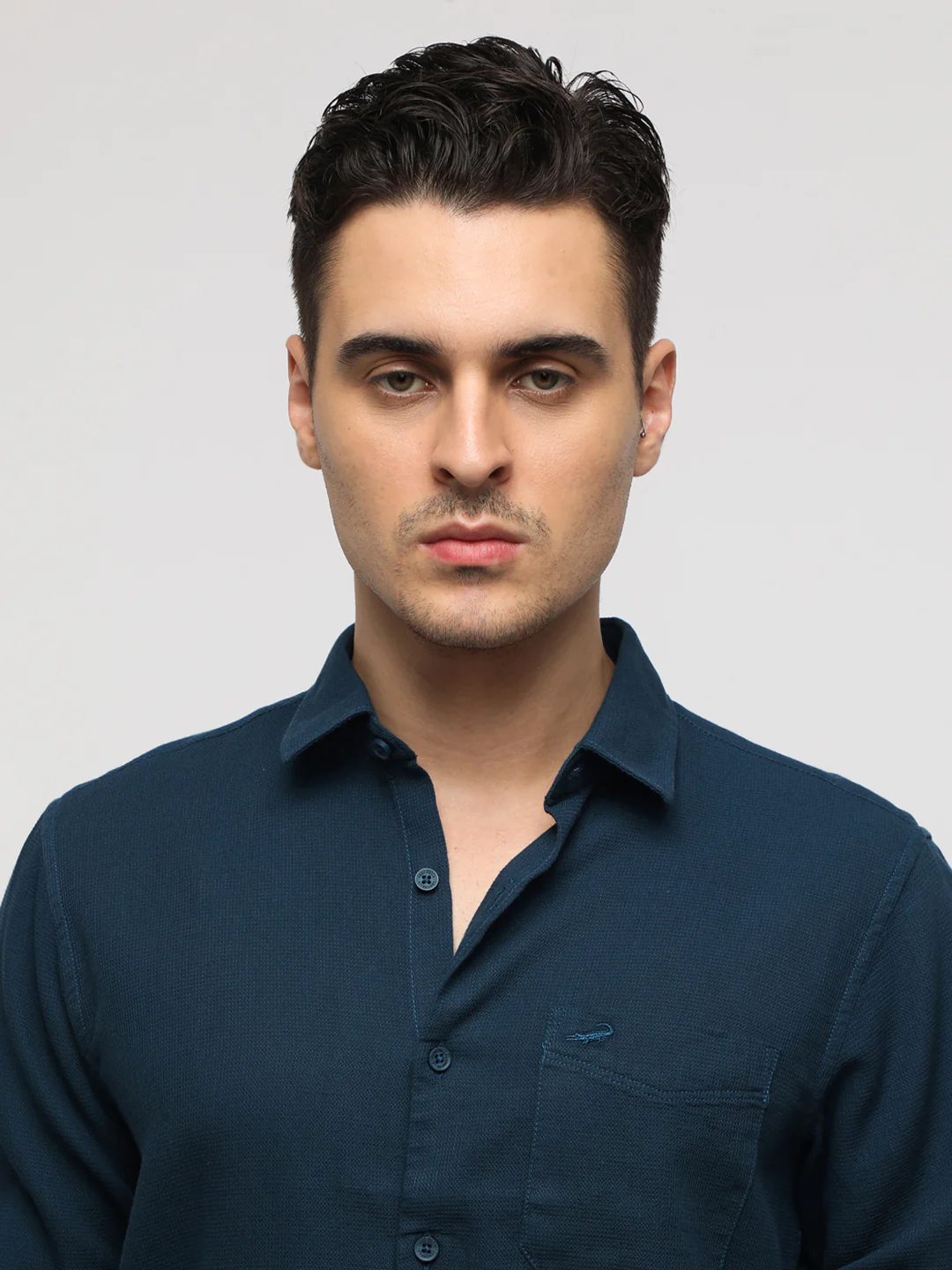 Blue Waffle Textured Shirt