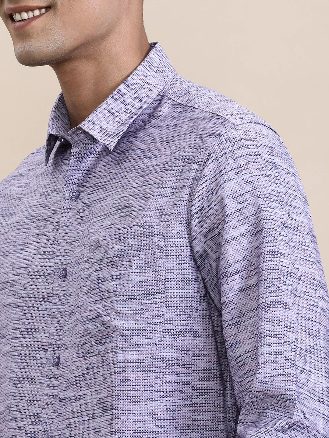 Purple Printed Crinkled Effect Fluid Shirt