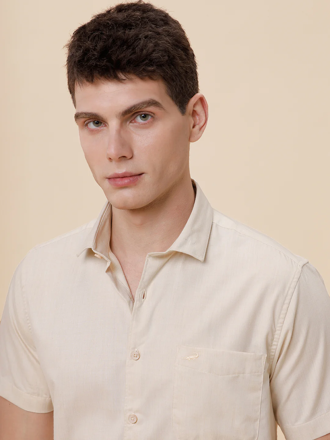 Melange Look Plain Cream Shirt