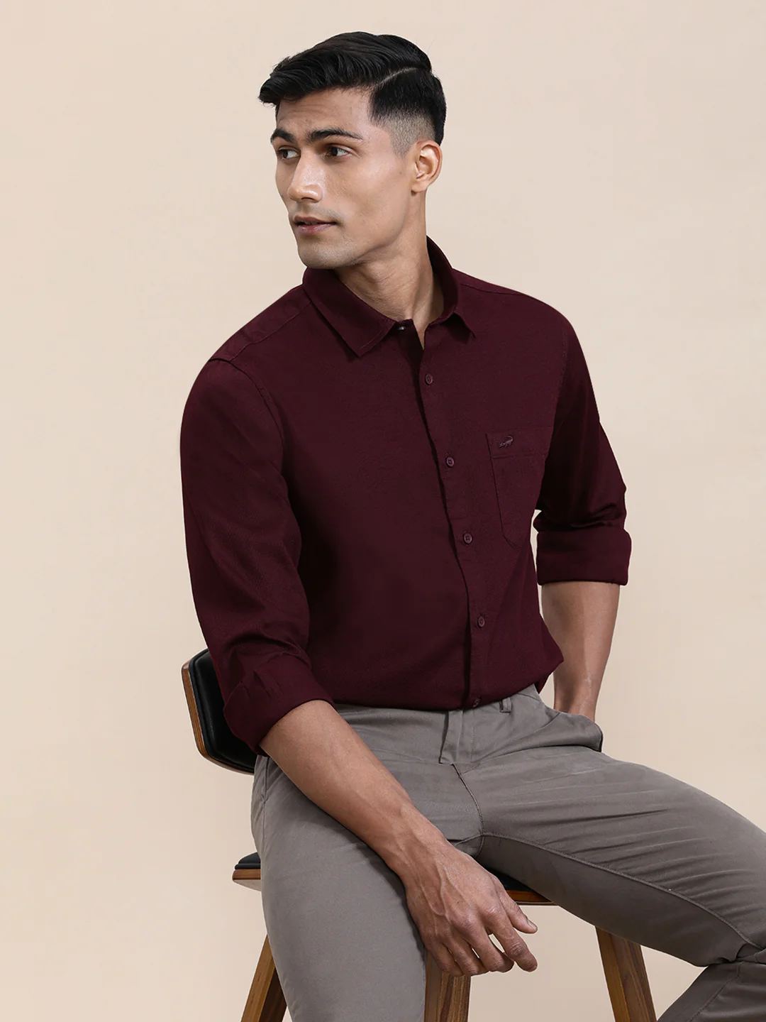 Cotton Textured Full Sleeve Shirt Brown