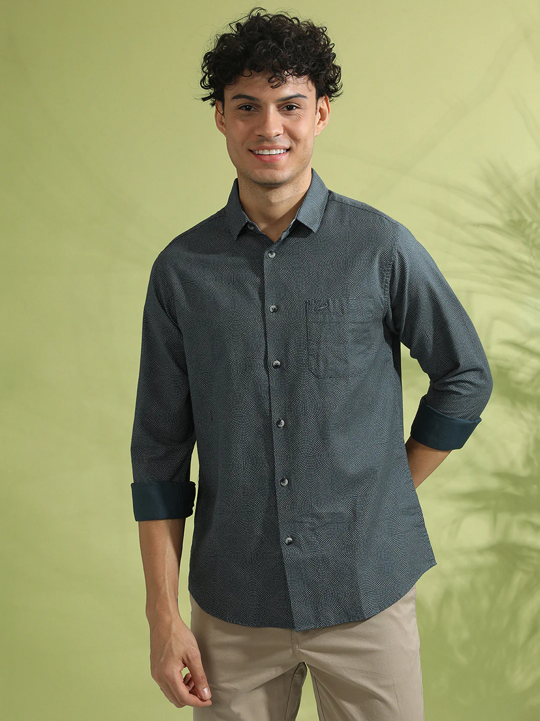 Casual Grey Printed Full Sleeve 100% Cotton Shirt