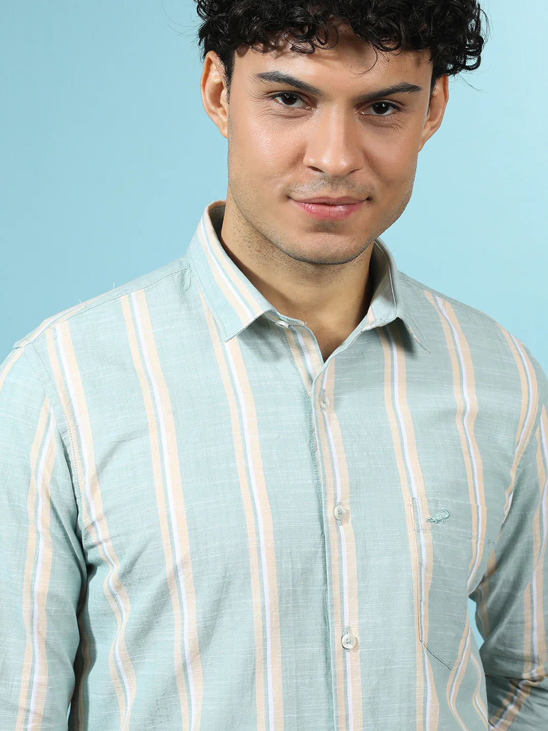 100% Cotton Stripe Shirt Light Green