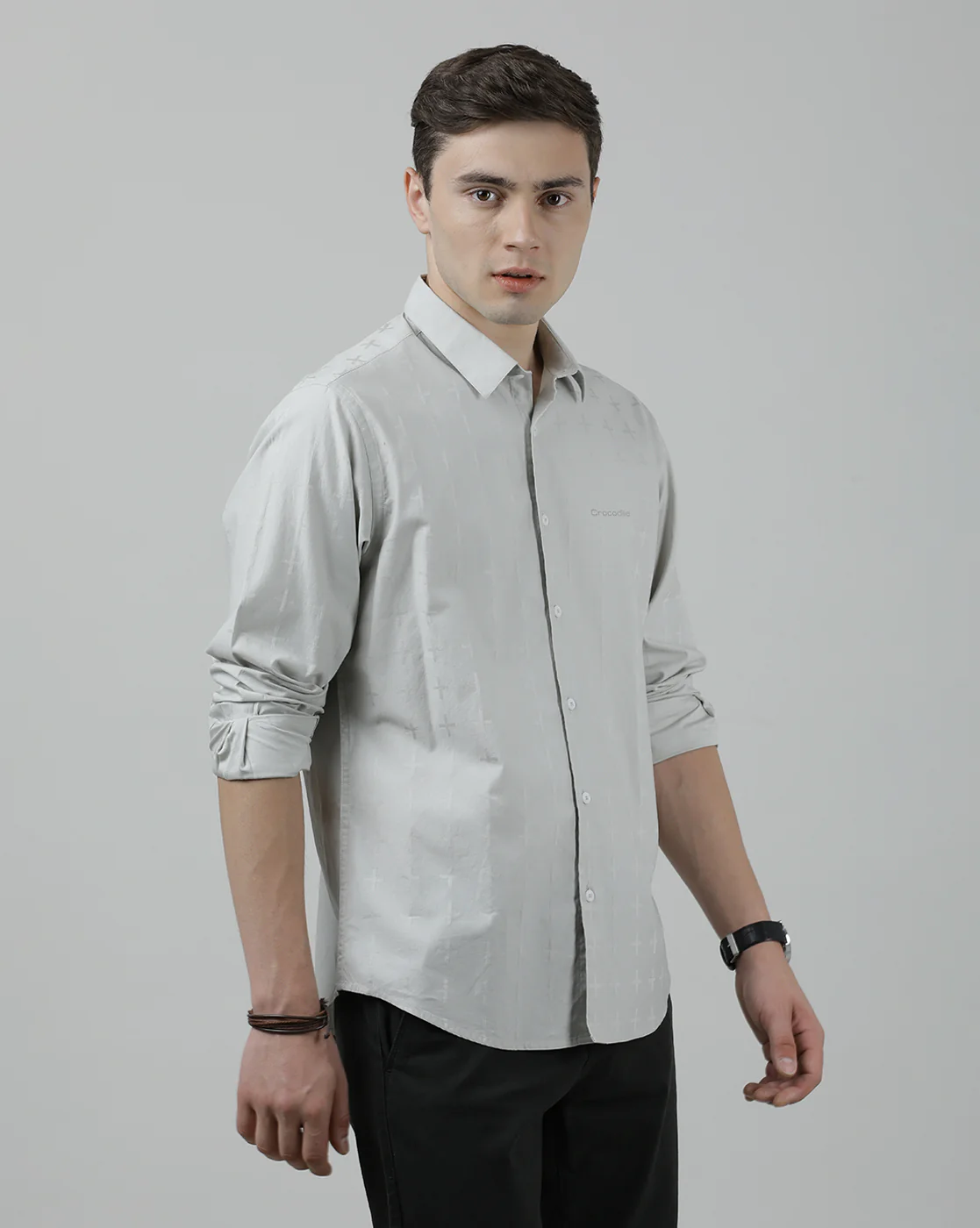 Printed Grey Casual Full Sleeve 100% Cotton Shirt
