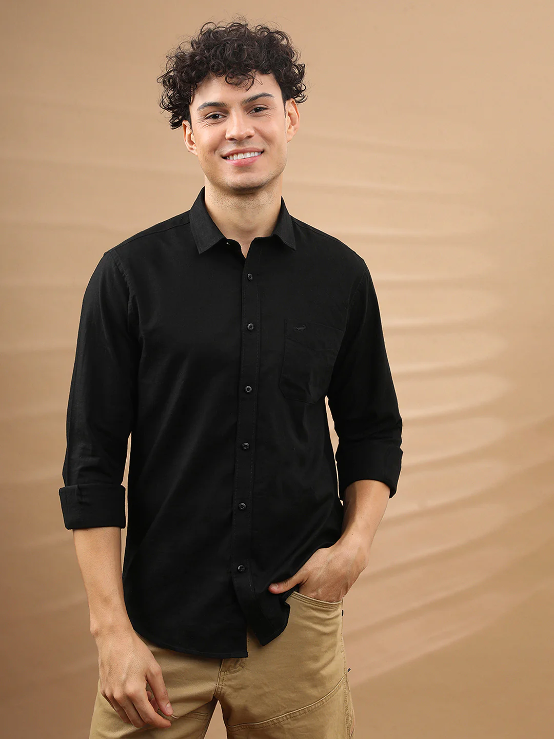 100% Cotton Textured Casual Shirt Black