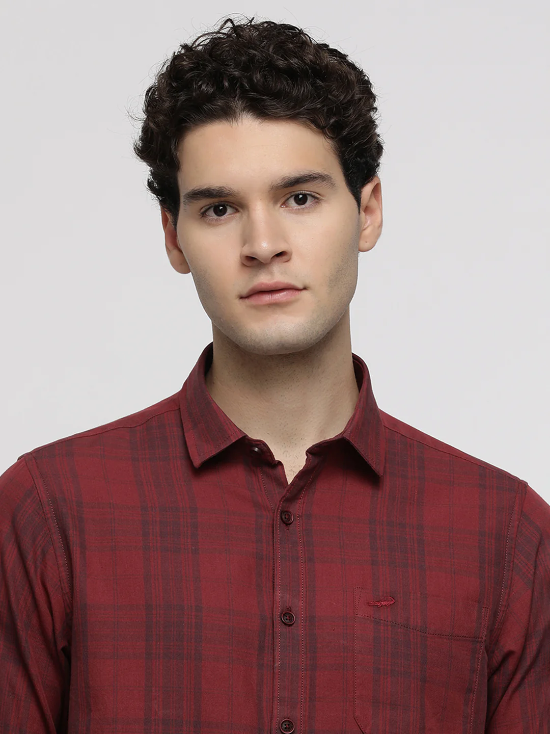 Red Cotton Plaid Shirt