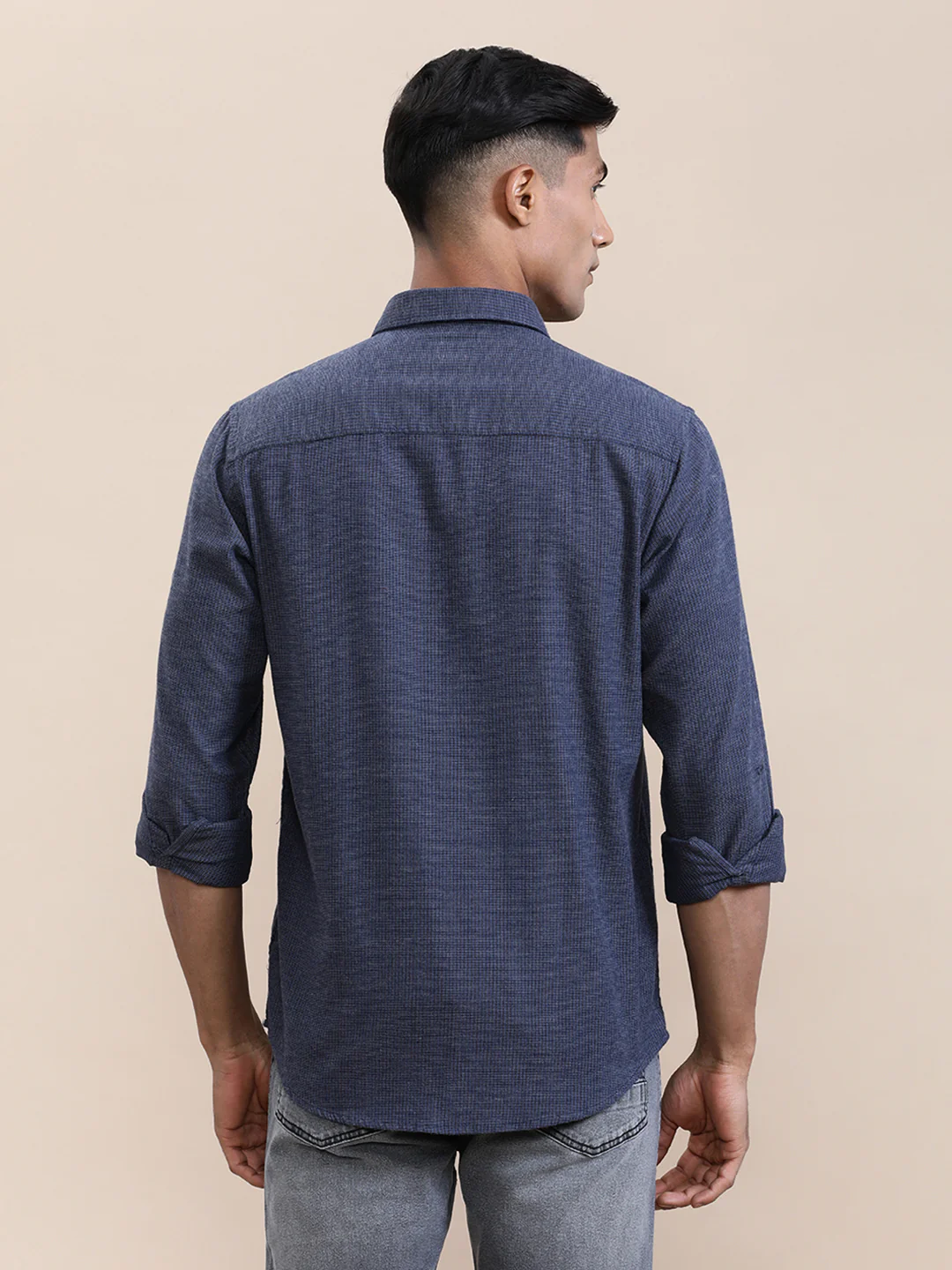 Classic Navy Cotton Micro Design Shirt