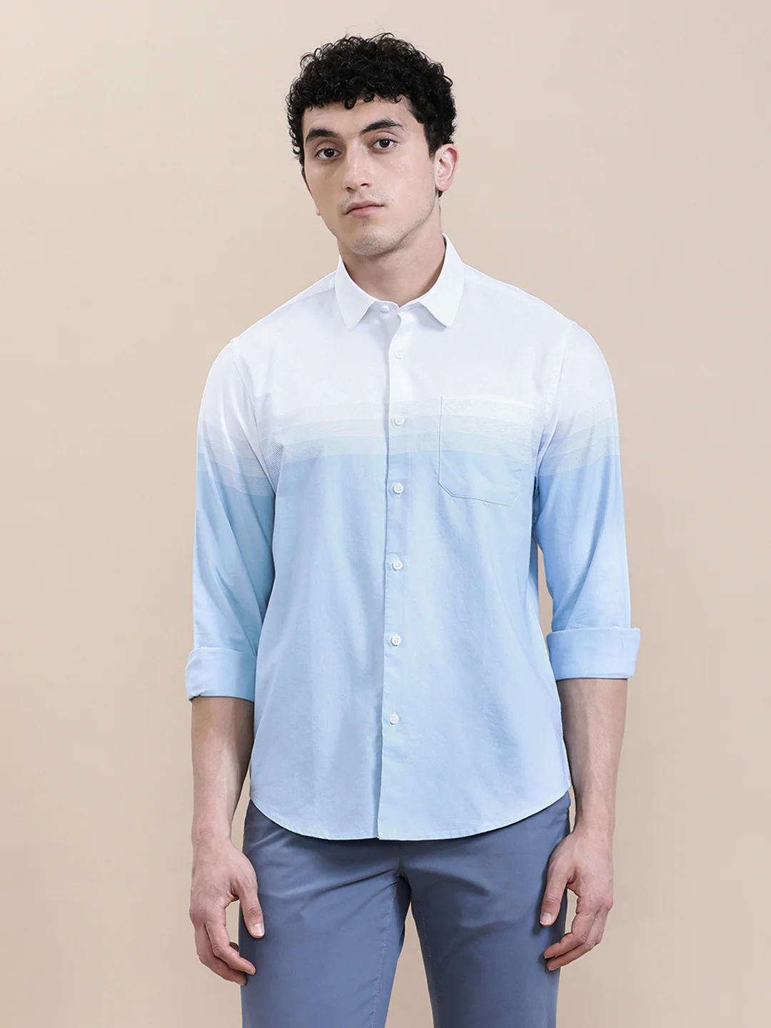 White Engineered Stripe Full Sleeve Shirt