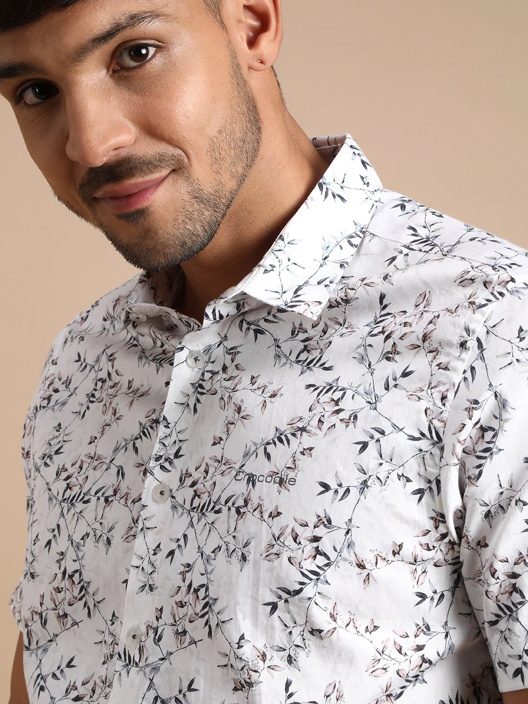 White Printed Half Sleeve 100% Cotton Shirt