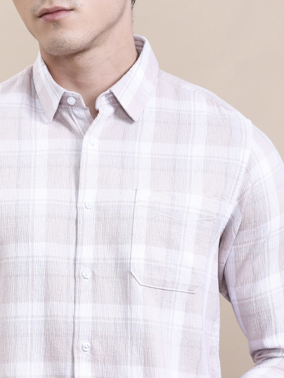 Textured Pink Checkered Comfort Fit Shirt