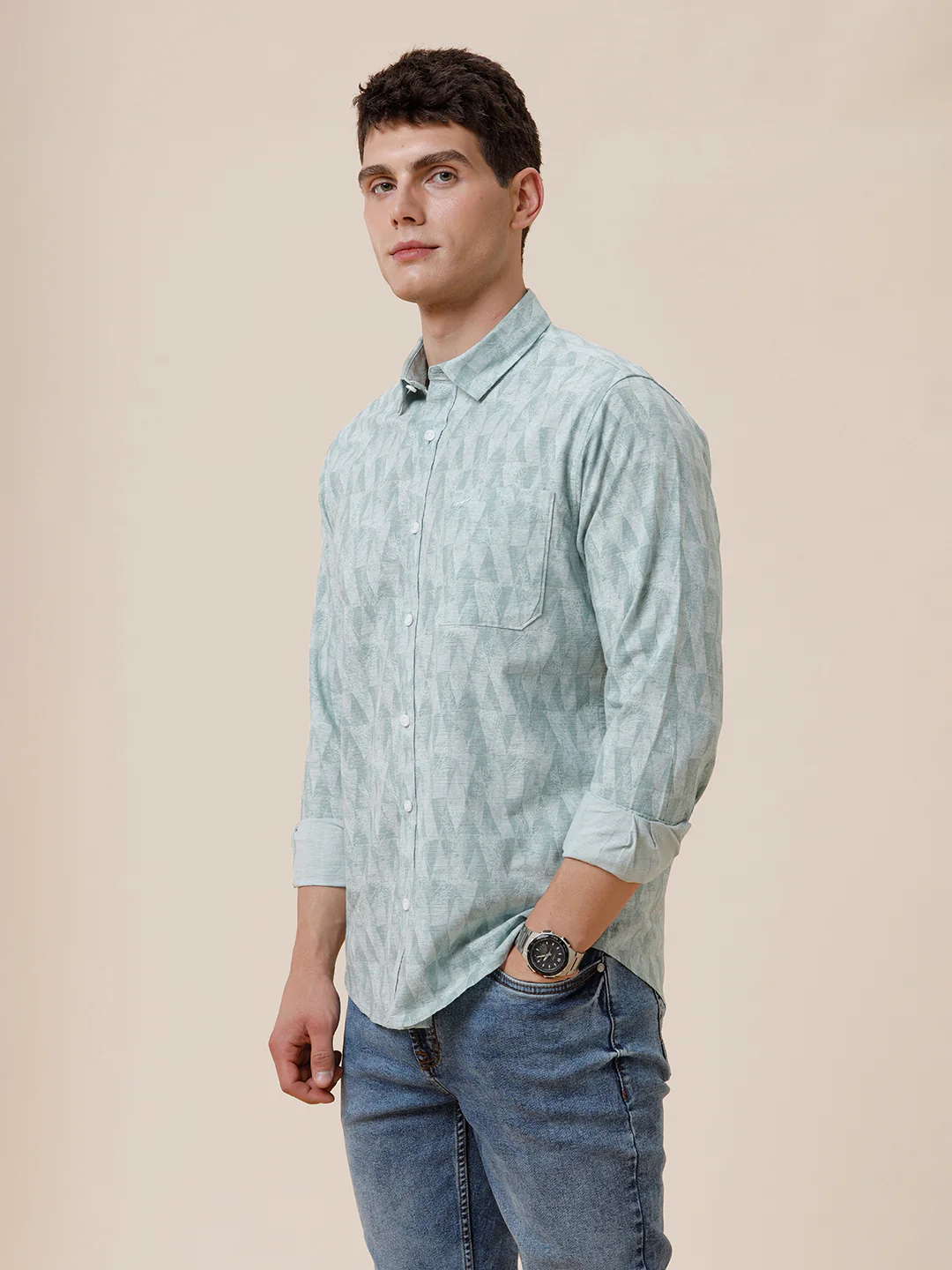Cotton Printed Textured Shirt