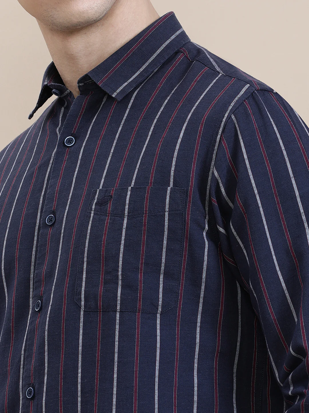 Linen Blend Striped Full Sleeve Shirt