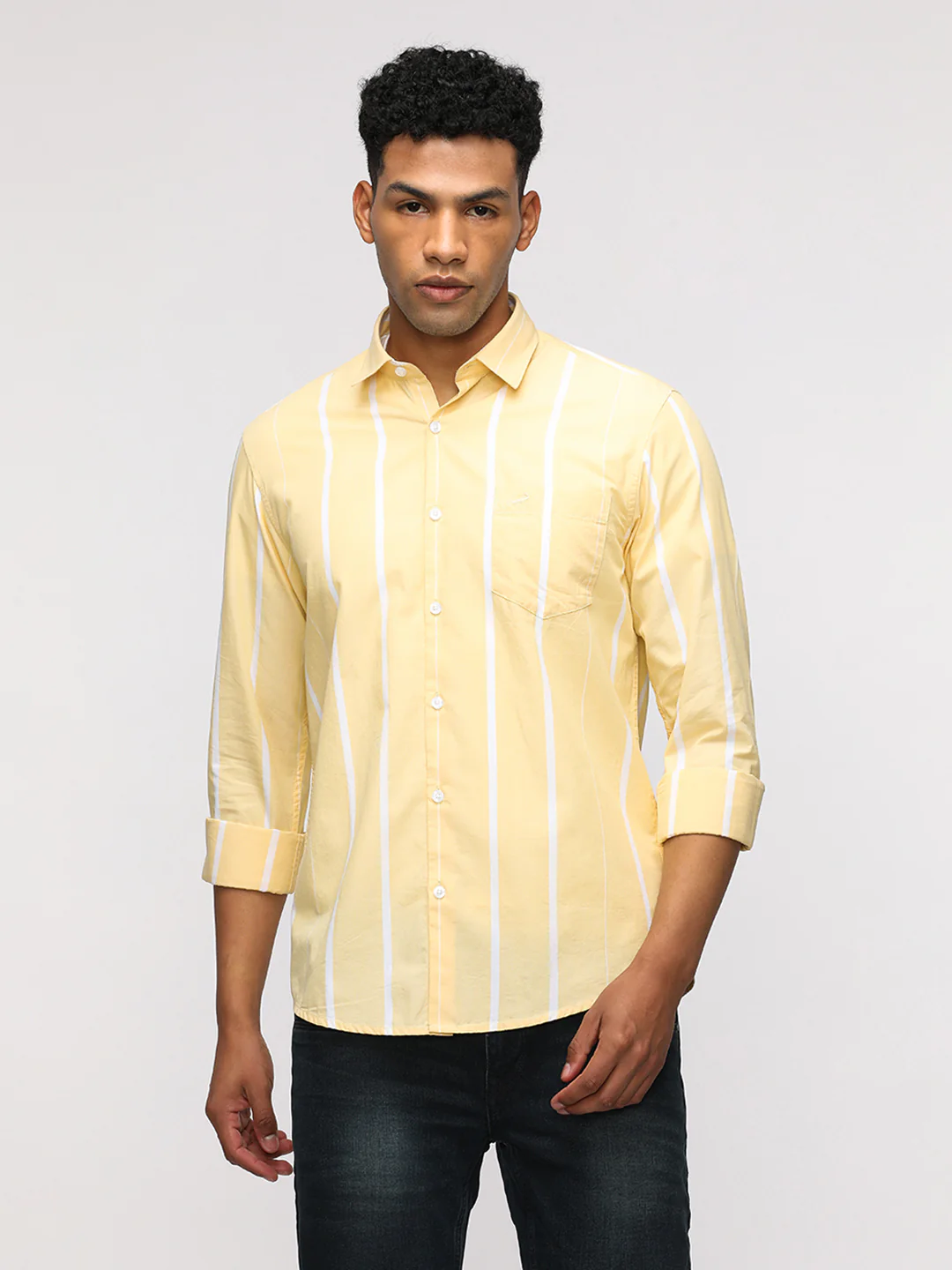Comfort Fit Sport Yellow Striped Shirt for Trendy Style