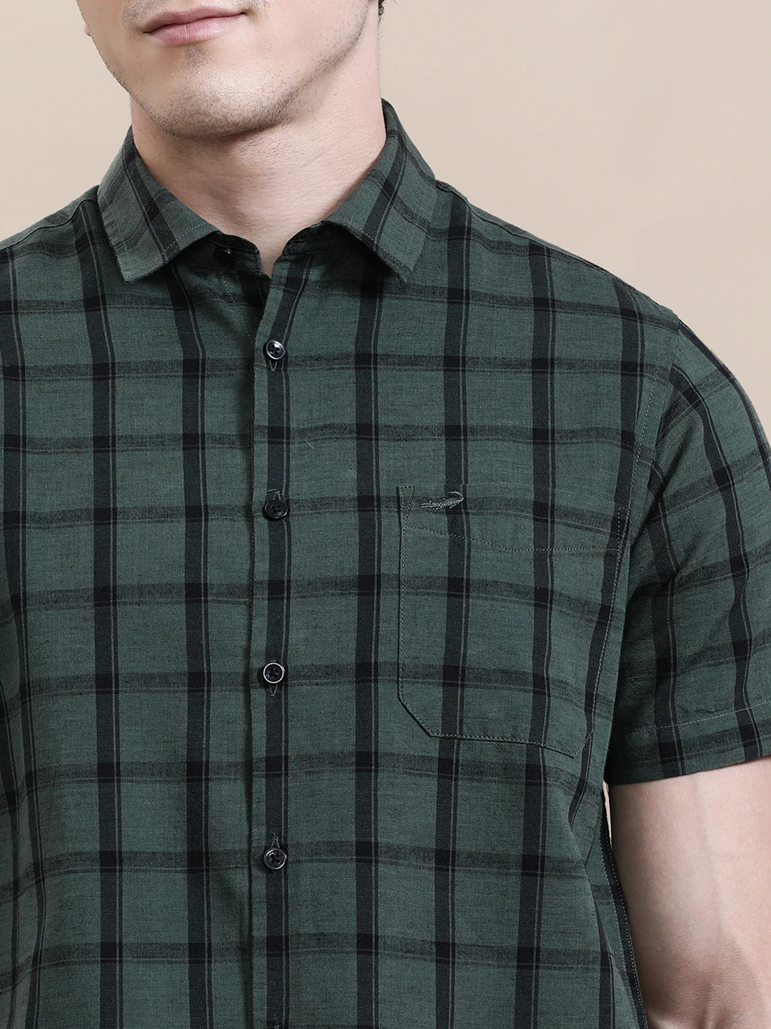 Linen Blend Checked Half Sleeve Shirt