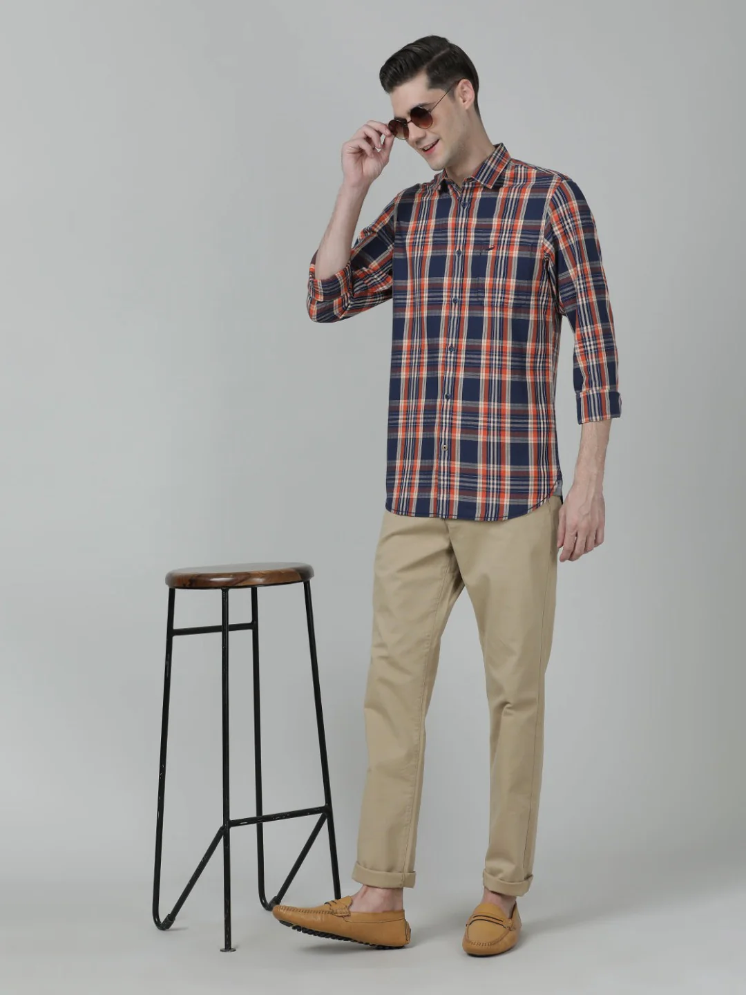 Checked Full Sleeve 100% Cotton Navy Shirt