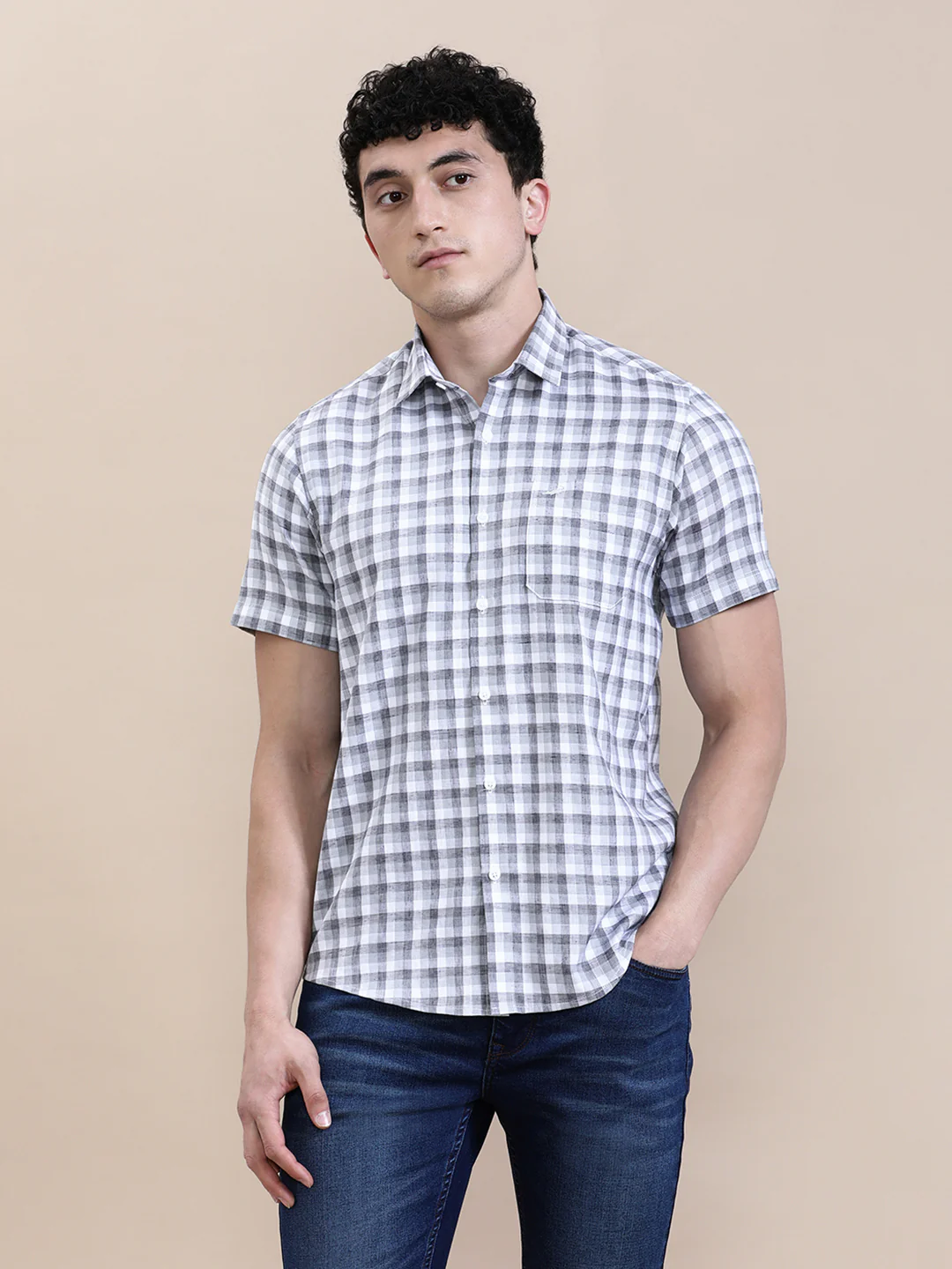 Crisp White Checkered Half Sleeve Shirt