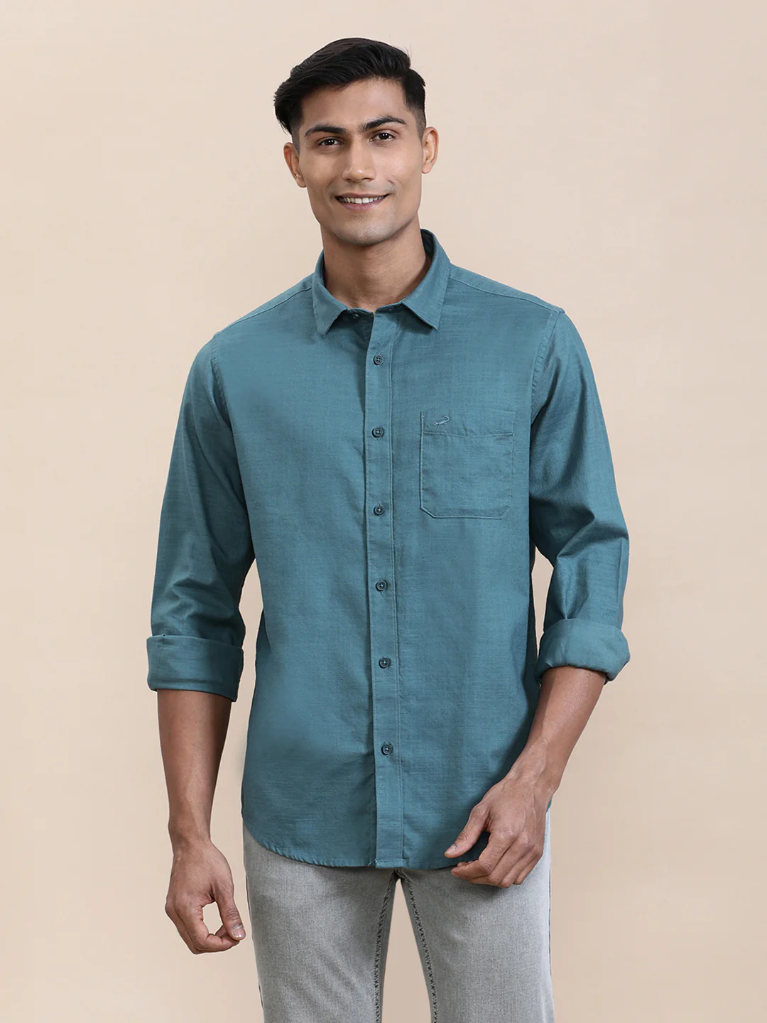Pure Cotton Textured Full Sleeve Shirt Green