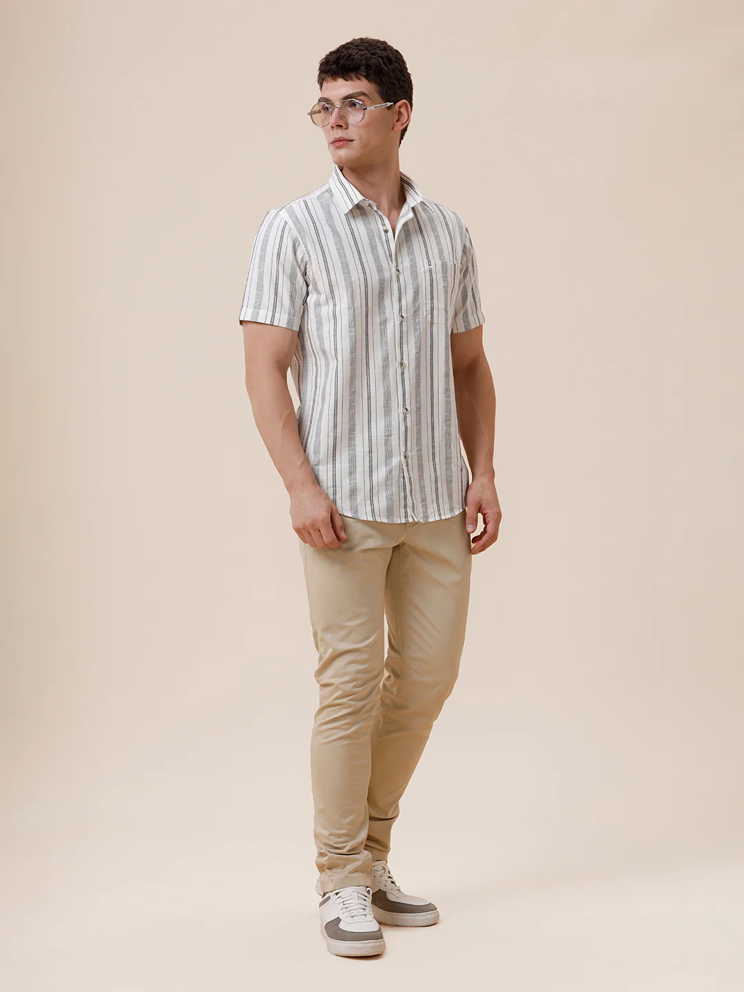 Cotton Textured Stripe Cream Shirt
