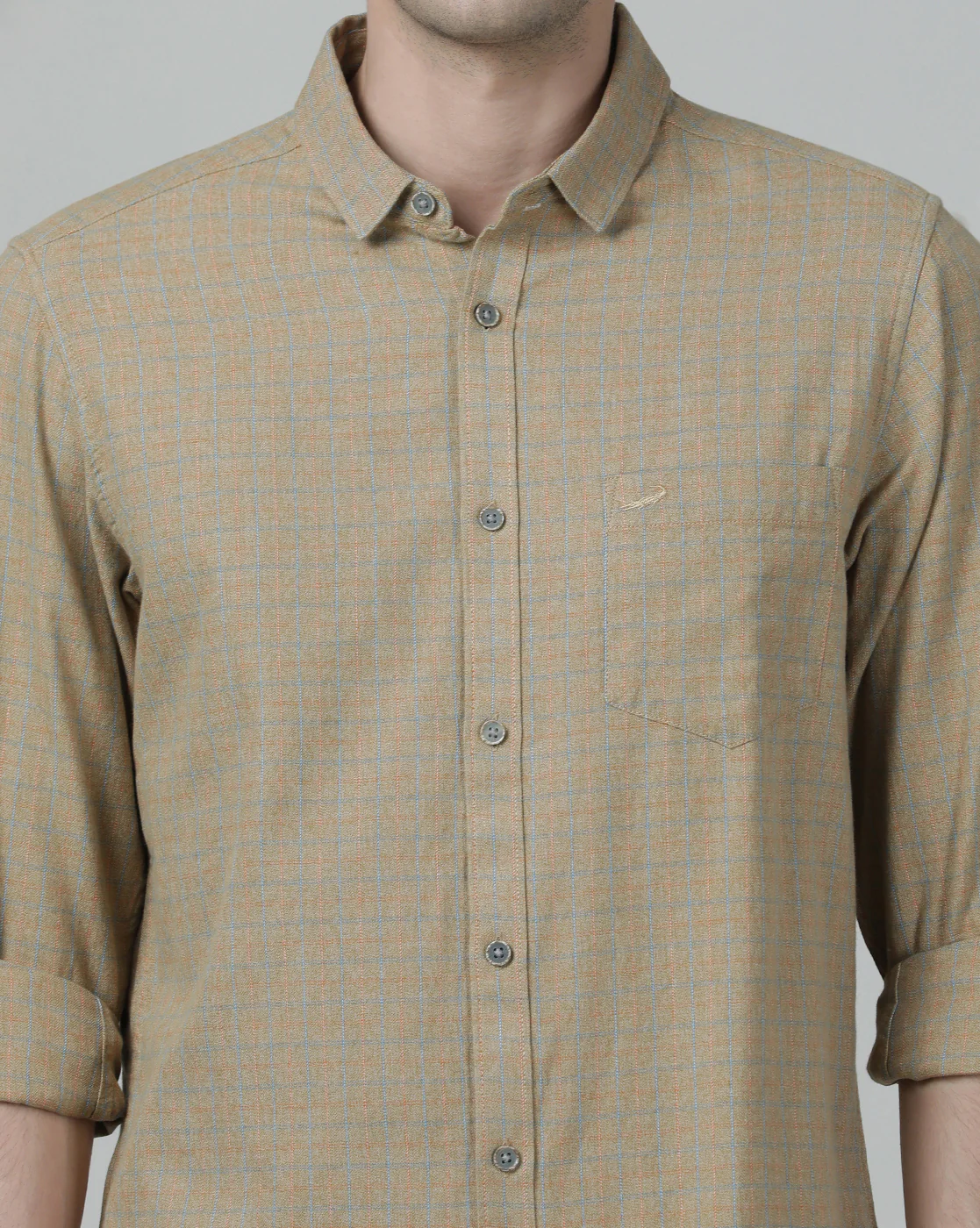 Khaki Brown Checked Casual Full Sleeve 100% Cotton Shirt
